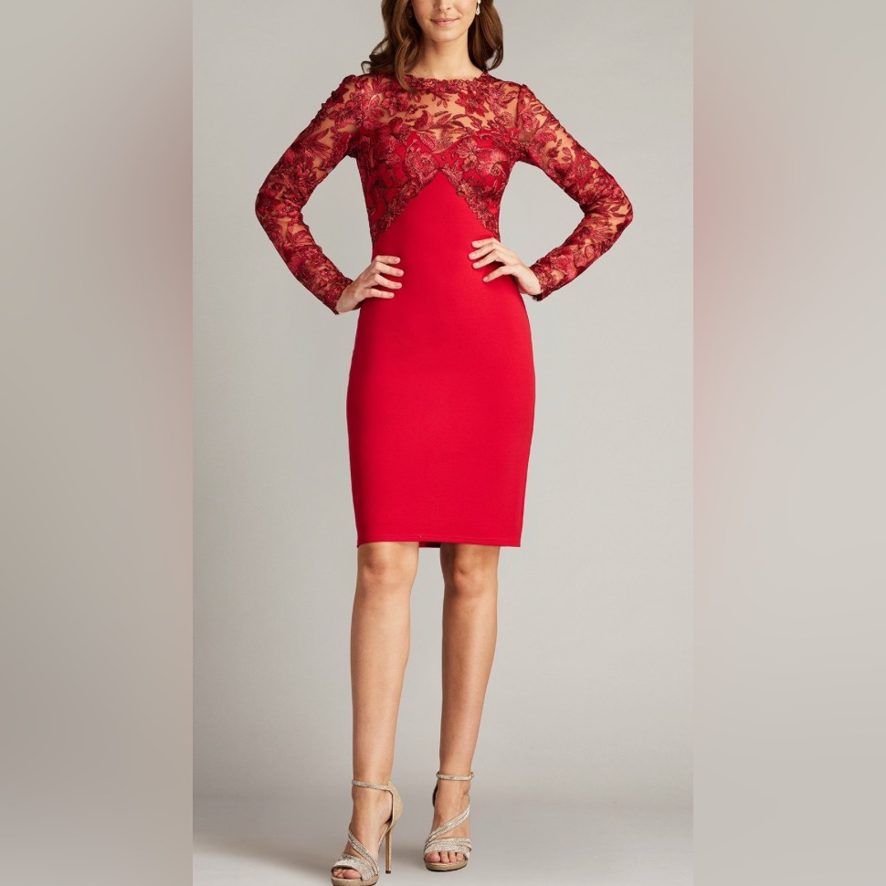 Tadashi Shoij Ena Embroidered Tulle & Crepe Cocktail Dress Cgv24854m Nwt